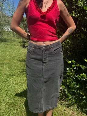 Vintage Y2K OSCAR An Oscar De La Renta RED Ruffle Rosette Tank Top Size 6